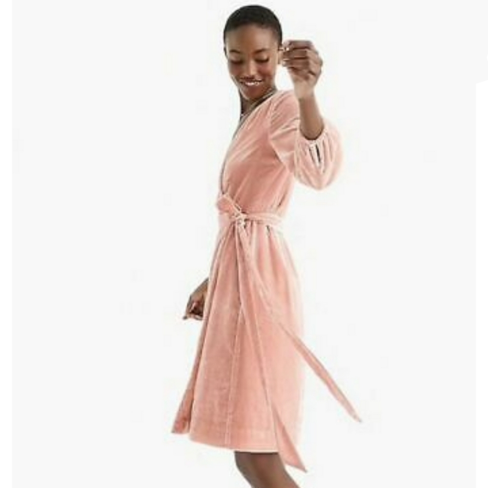 J.CREW Pink Drapey Velvet V-Neck Wrap Dress size 00 - Picture 5 of 5